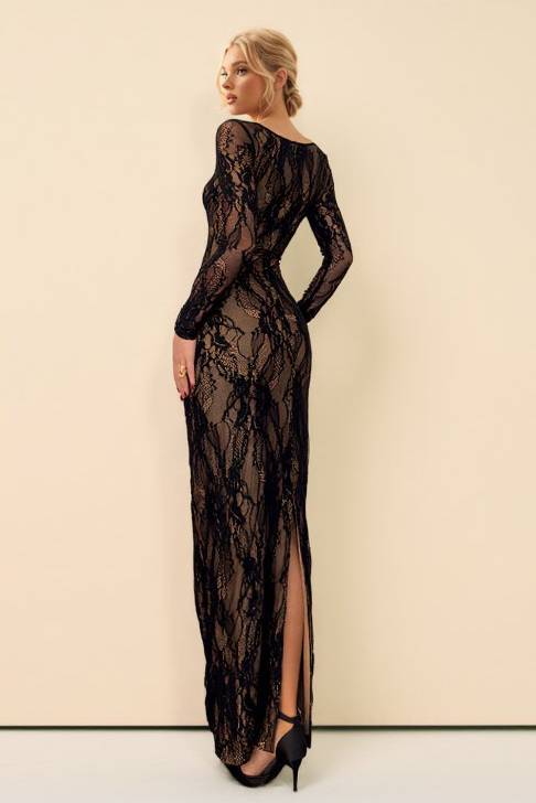 Lace Back Slit Maxi Dress