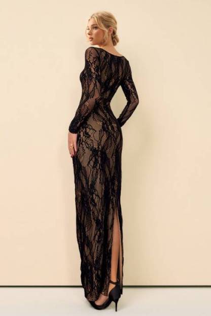 Lace Back Slit Maxi Dress