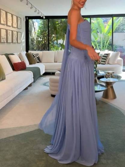 Unique Single-sleeve Shawl Pleated Maxi Dress