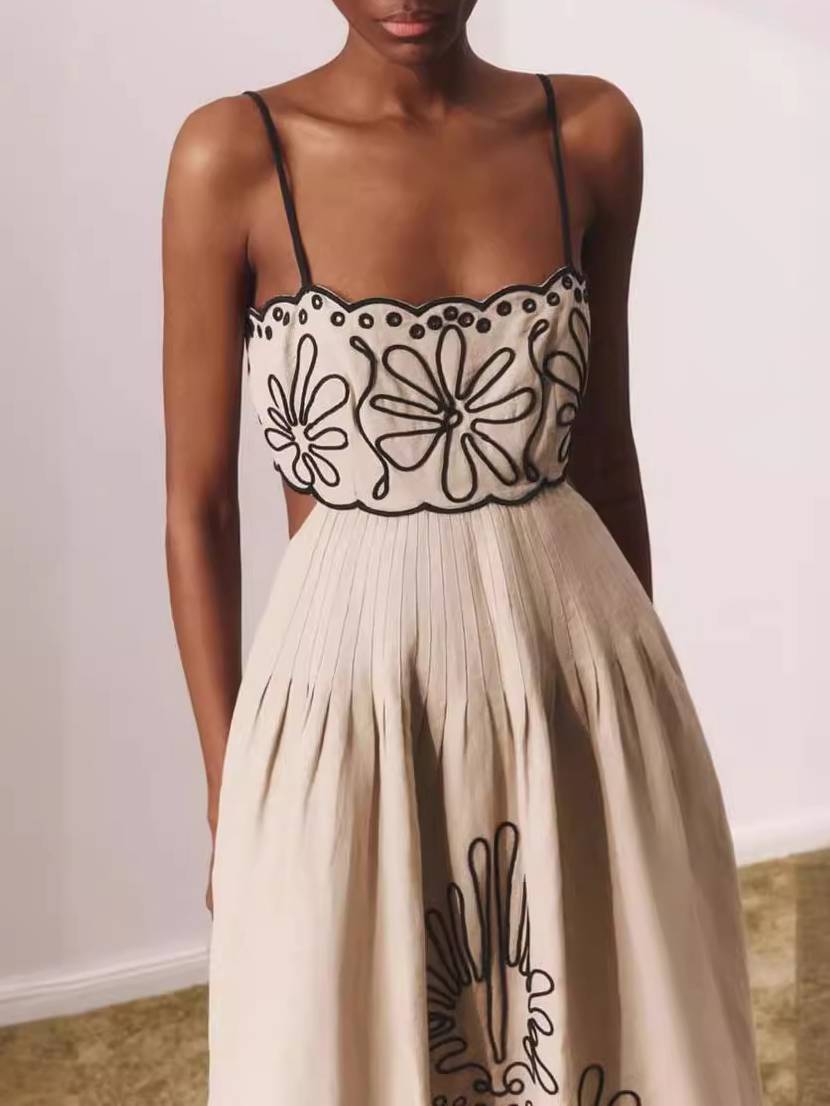 Printed Hollow Midi Dress