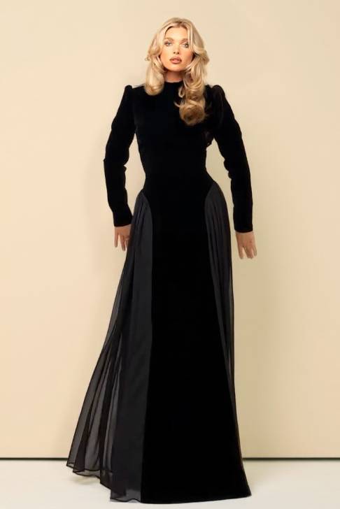 Velvet High-waisted A- Line Maxi Dress