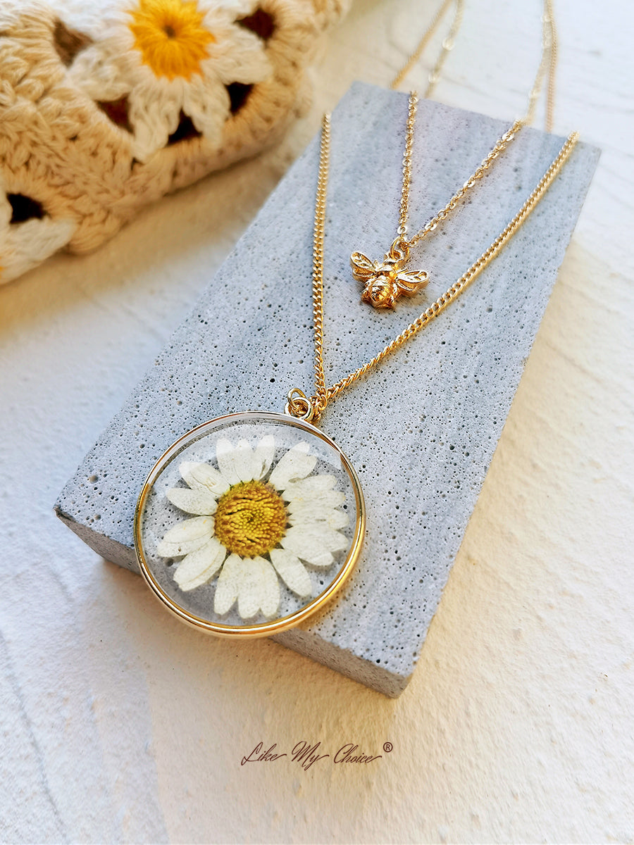 Pressed Flower Necklace - Natural Daisy&Bee-Likemychoice