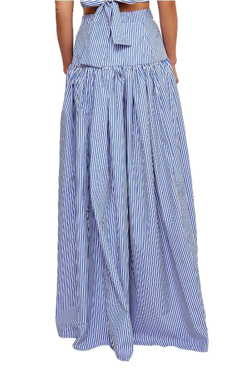 Striped Stand Collar Shirt And Skirt Suit