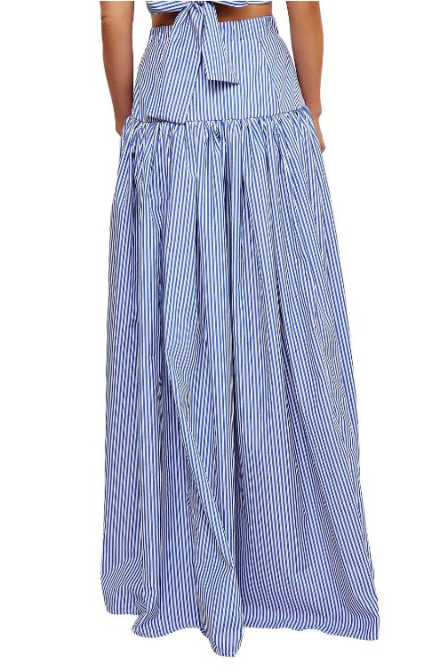 Striped Stand Collar Shirt And Skirt Suit