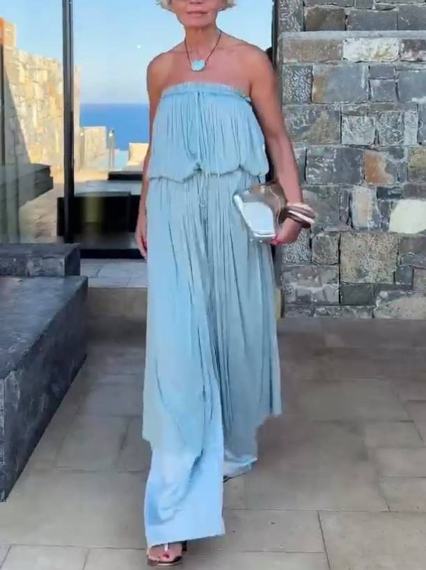 Slit Tube Top Midi Dress And Wide Leg Pants Suit - Dress