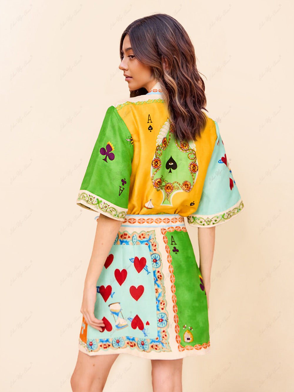 Casual Fashionable Fun Printed Shirt Cardigan Short Dress