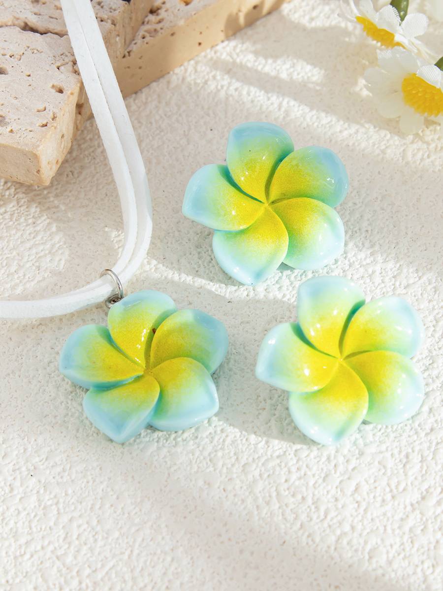Plumeria Earrings And Necklace Set
