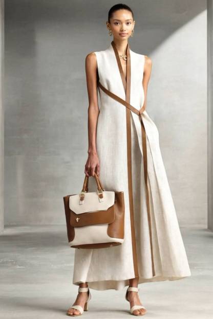 Stand Collar Lace-up Maxi Dress