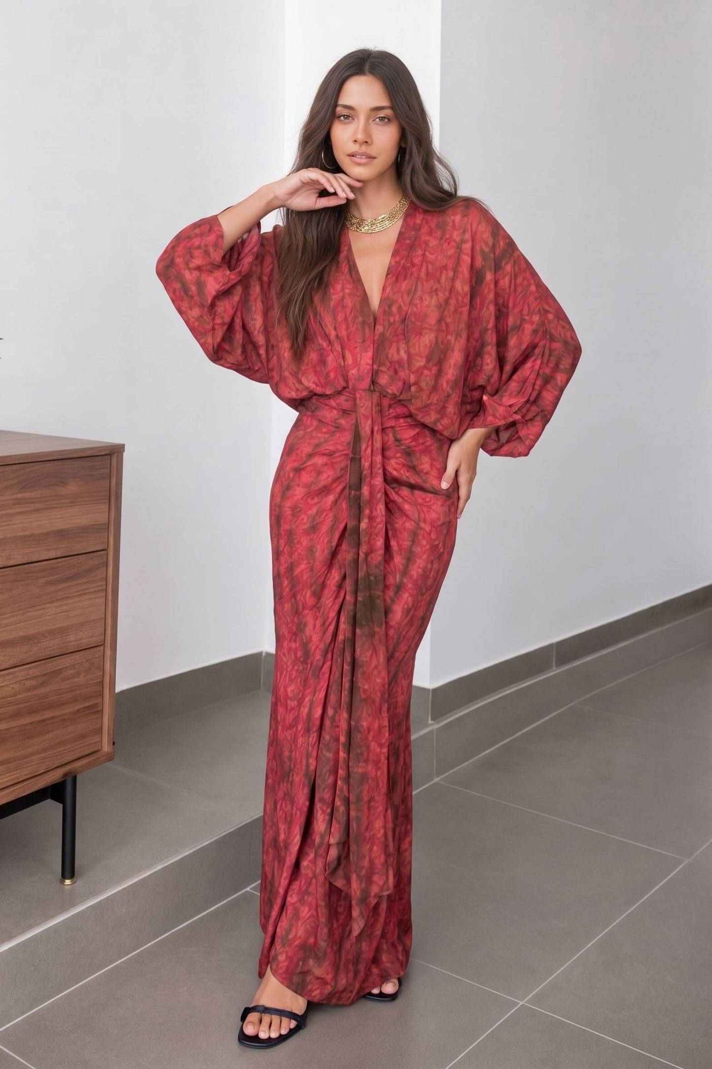 Kimono-Style Printed Dress