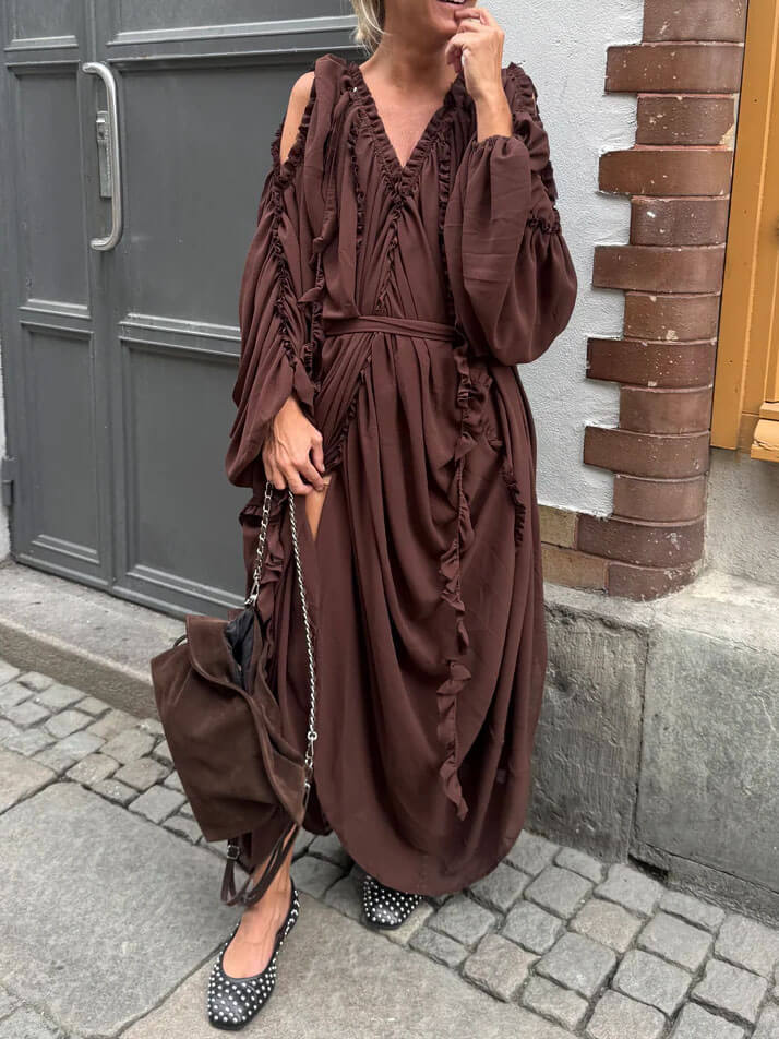 Retro Pleated Side Slit Dress