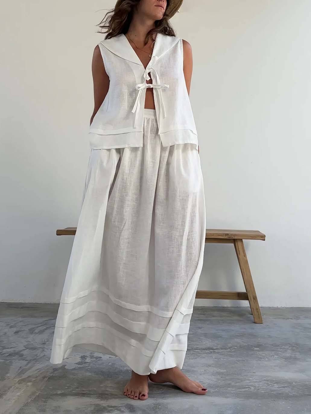 Lace-up Vest And Skirt Suit-Skirt