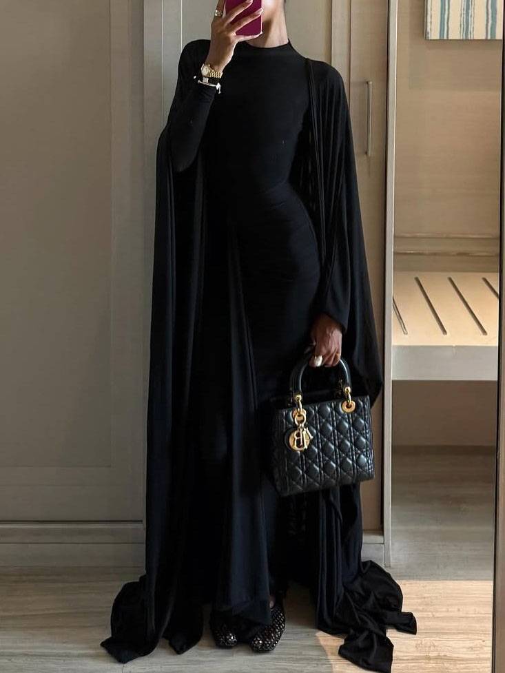 Cape Ribbon Design Maxi Dress