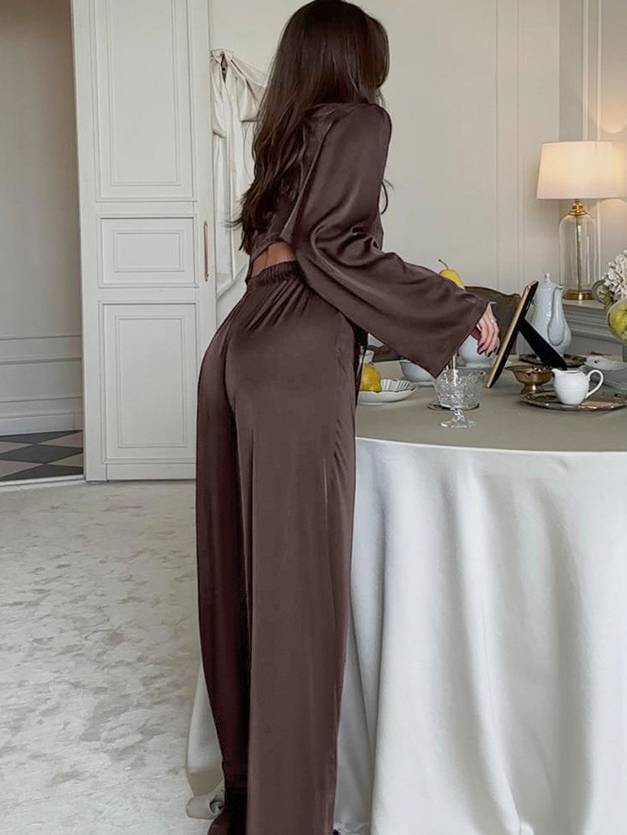 Lace-Up Cardigan Long-sleeved pants Homewear Two-piece Set