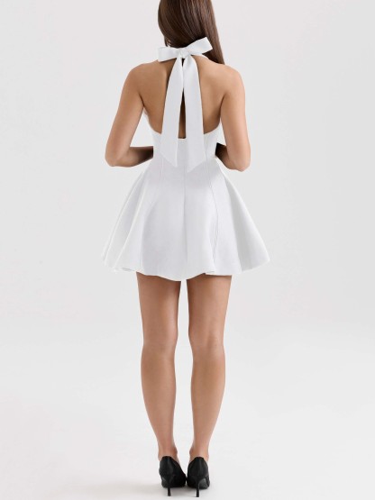 Halter Neck High Waist A- Line Mini Dress