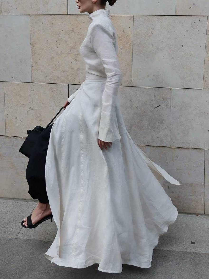 Long Sleeve Slit Shirt Dress And Wide Leg Pants Suit-Shirt Dress