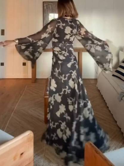 Flare Sleeve Printed Dress