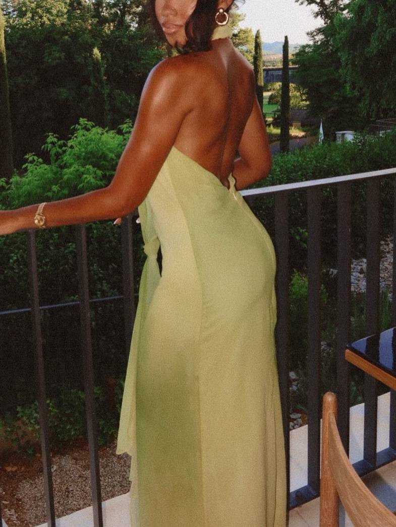 Halter Neck Lace-up Backless Slim-fit Maxi Dress