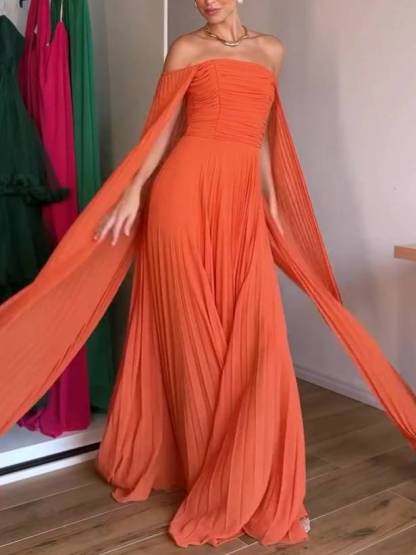 Tube Top Shawl Design Pleated Maxi Dress