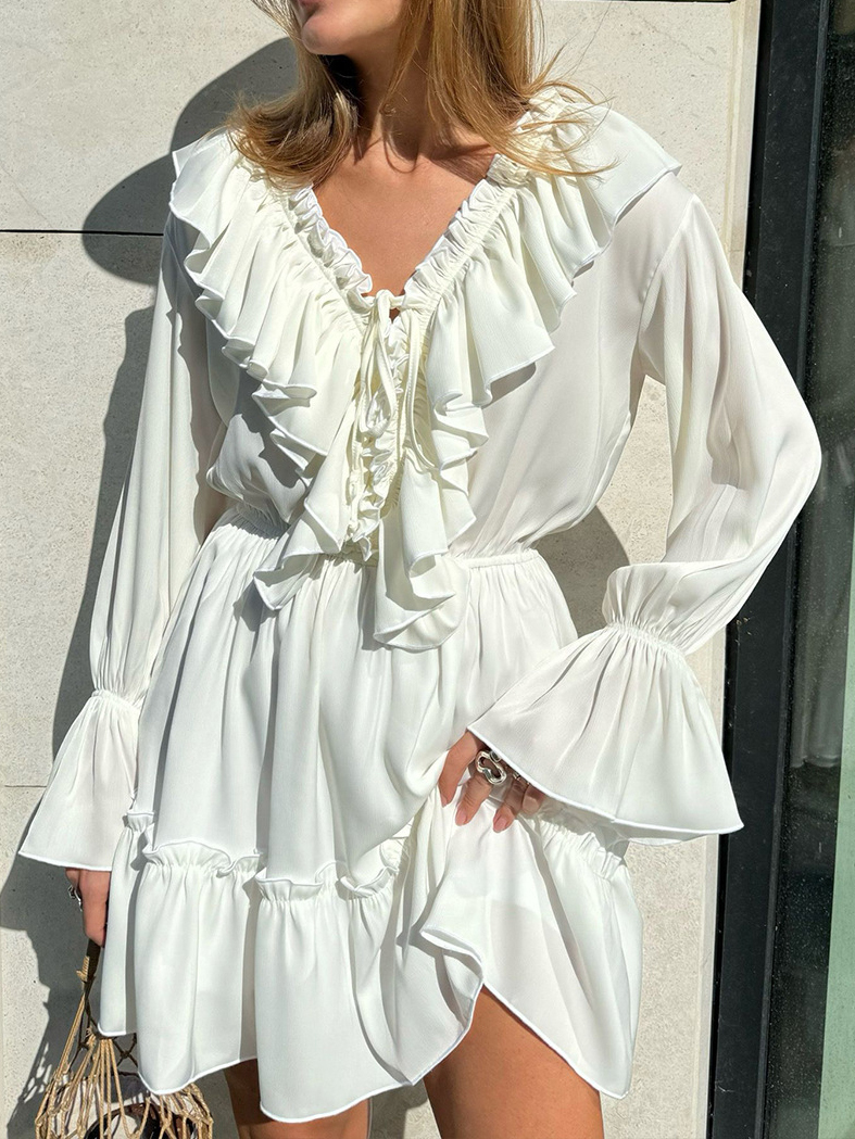 Ruffled Flared Sleeve Dress