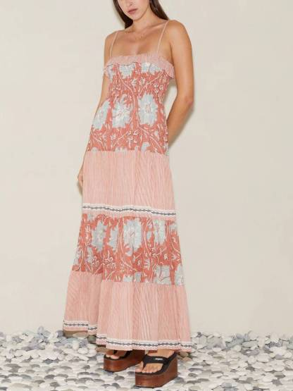Vacation Style Floral-Print Suspender Dress