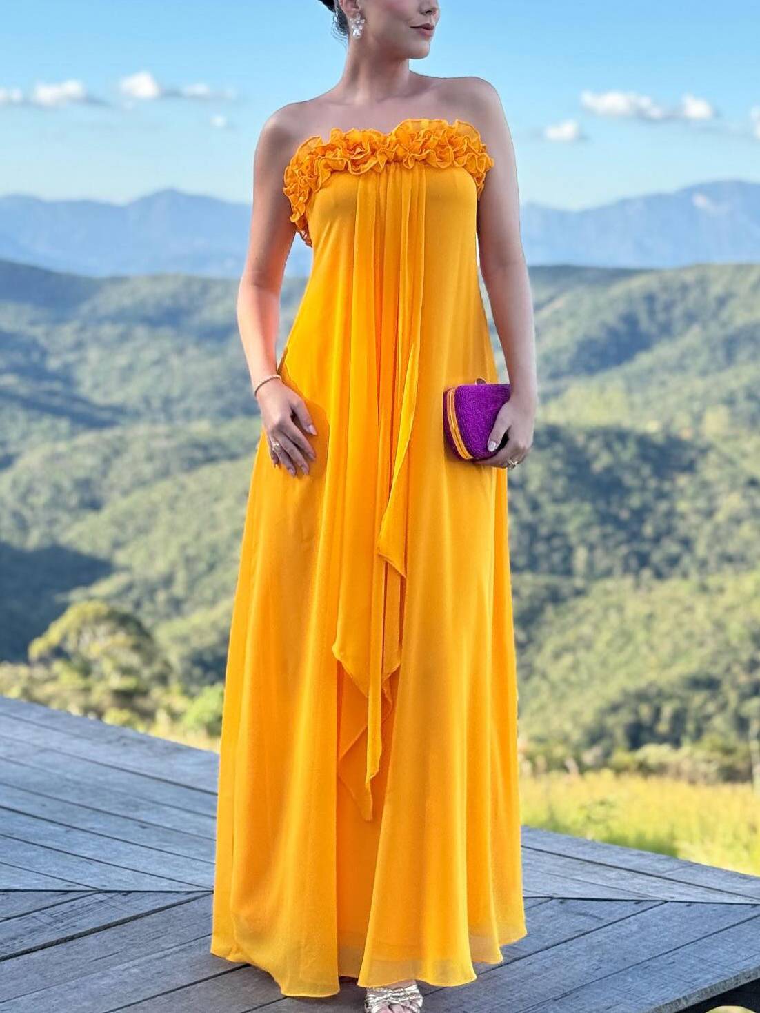 Flower Ribbon Tube Top Maxi Dress