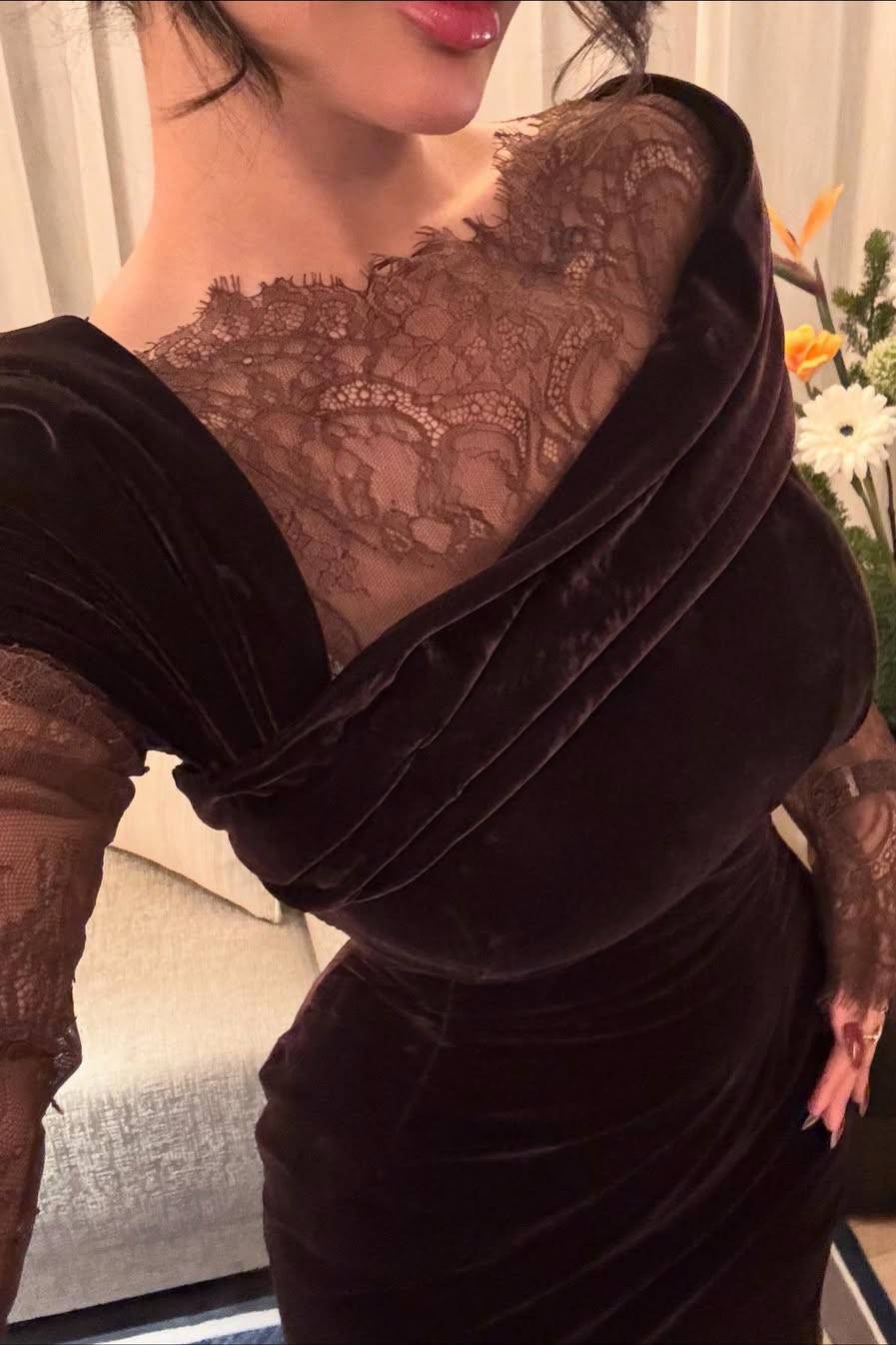 Velvet Splicing Lace Maxi Dress