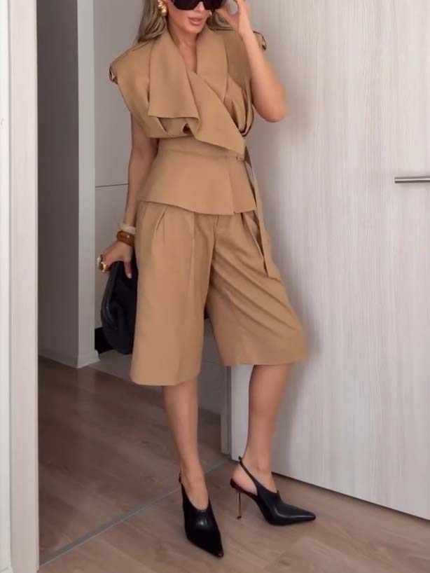 Vintage Belt Vest And Shorts Set - Vest