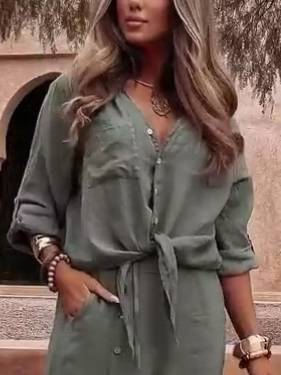 Holiday Style Shirt And Slit Wide Leg Pants Suit-Shirt