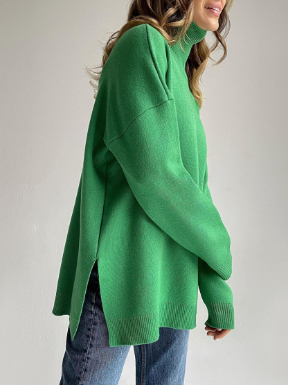 Side Slit Turtleneck Knitted Sweater