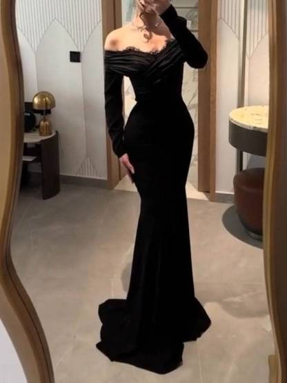 Velvet Splicing Lace Maxi Dress