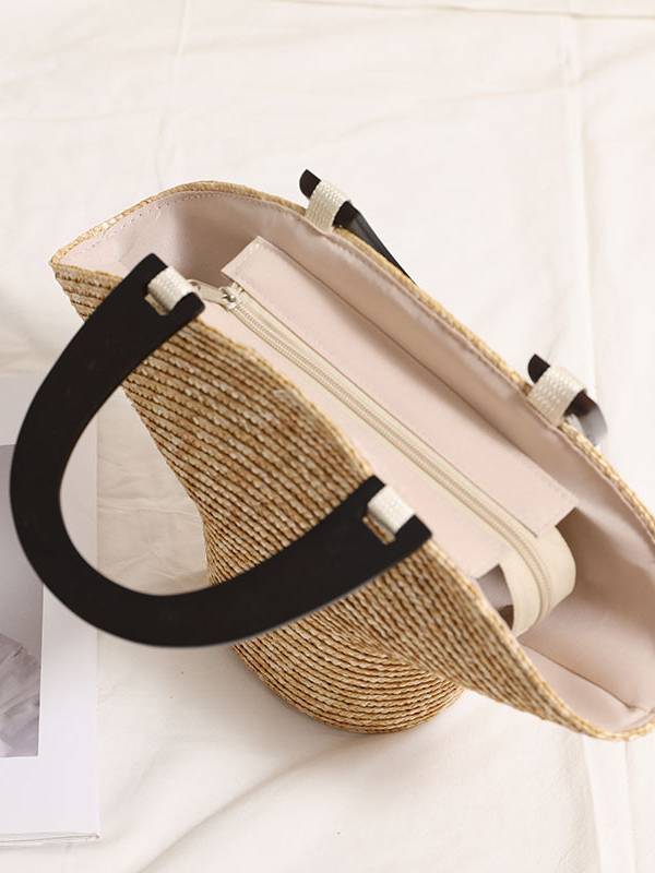 Straw and wooden handbag
