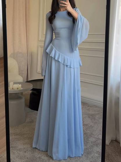 Ruffled Long Sleeve Maxi Dress