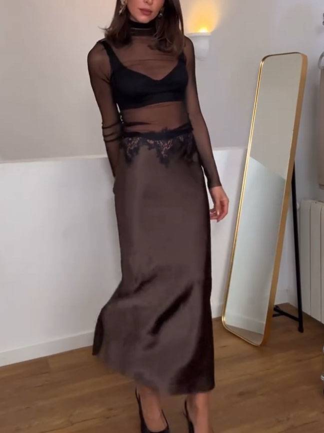 Tulle Top And Lace Skirt Set