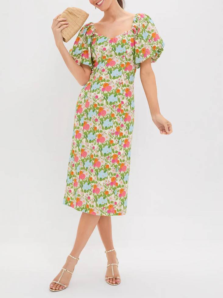 Bubble-Sleeve Floral Dress