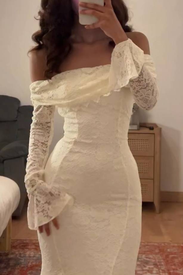 Lace Lapel Fishtail Maxi Dress