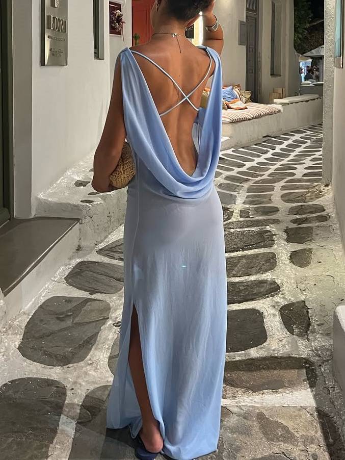 Swing Neck Backless See-through Maxi Dress