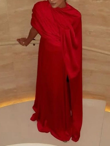 Asymmetrical Pleated Ribbon Maxi Dress