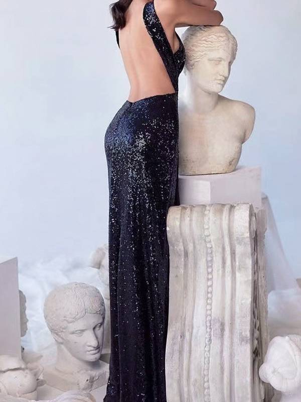 Sequined Hollow Slit Maxi Dress