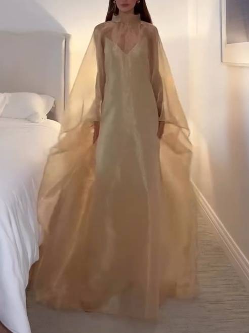 Elegant Sling Dress And Tulle Cover-up Set