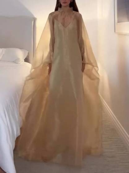 Elegant Sling Dress And Tulle Cover-up Set