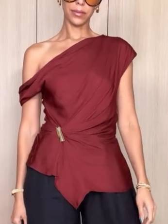 Off-shoulder Irregular Hem Shirt And Wide-leg Pants Suit