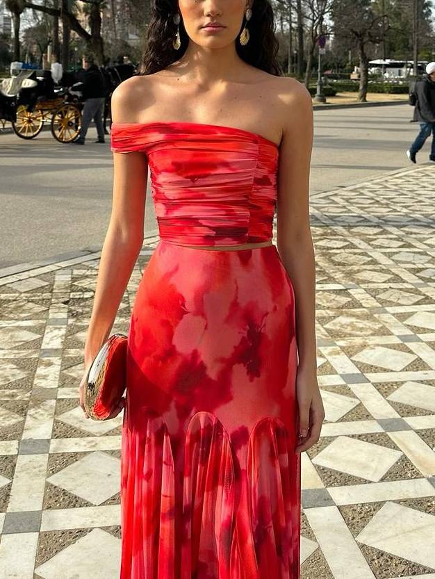 Unique Printed Tube Top And Skirt Two-Piece Set