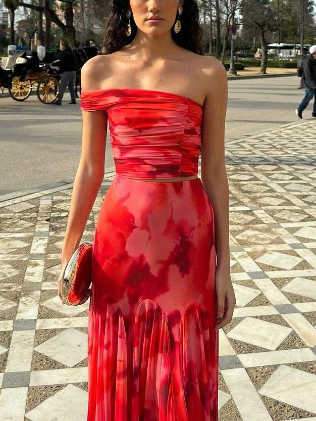 Unique Printed Tube Top And Skirt Two-Piece Set