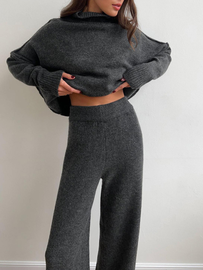 Lazy Thickened Knit Pants Suit