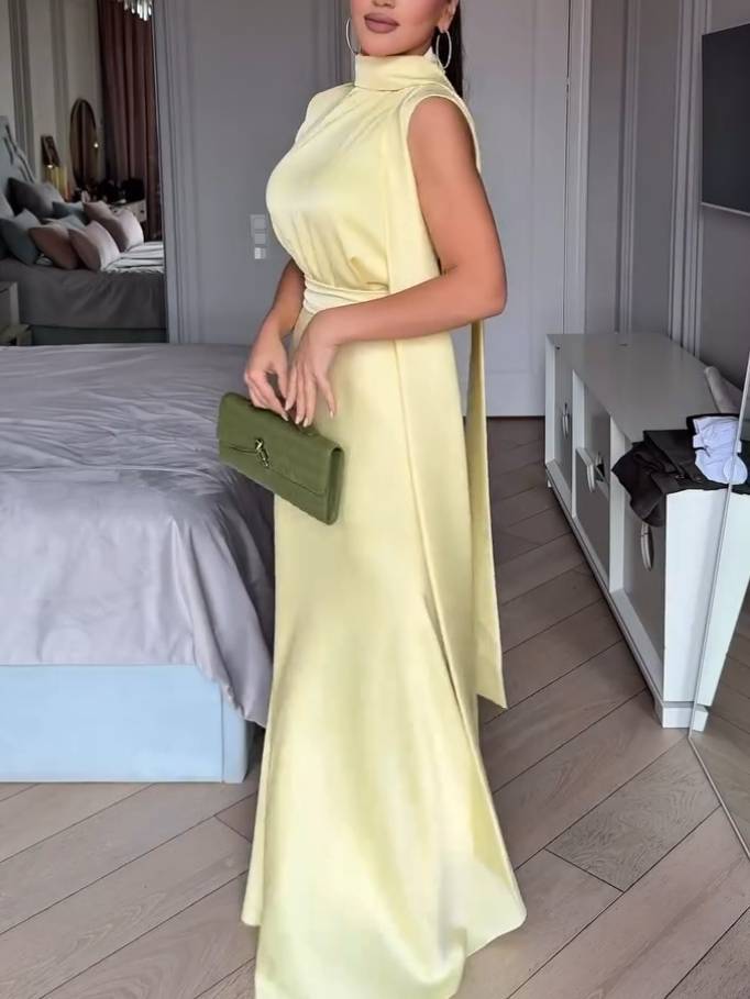 High Waist Fishtail Scarf Maxi Dress