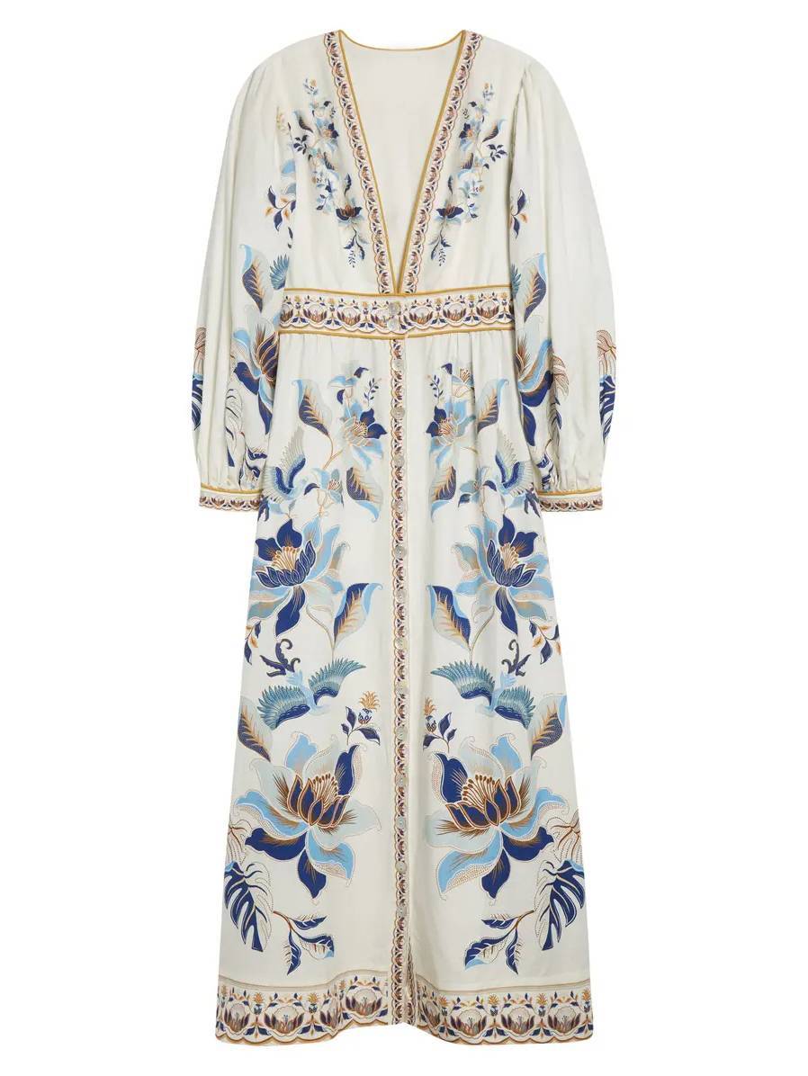Deep V-neck Unique Print Dress