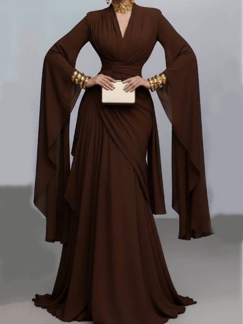 V-neck High-waisted A- Line Maxi Dress