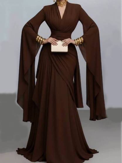 V-neck High-waisted A- Line Maxi Dress