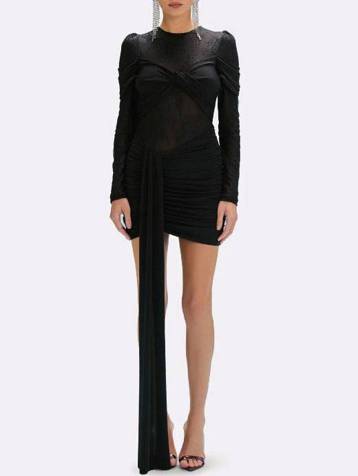 Lace Splicing Ribbon Design Mini Dress