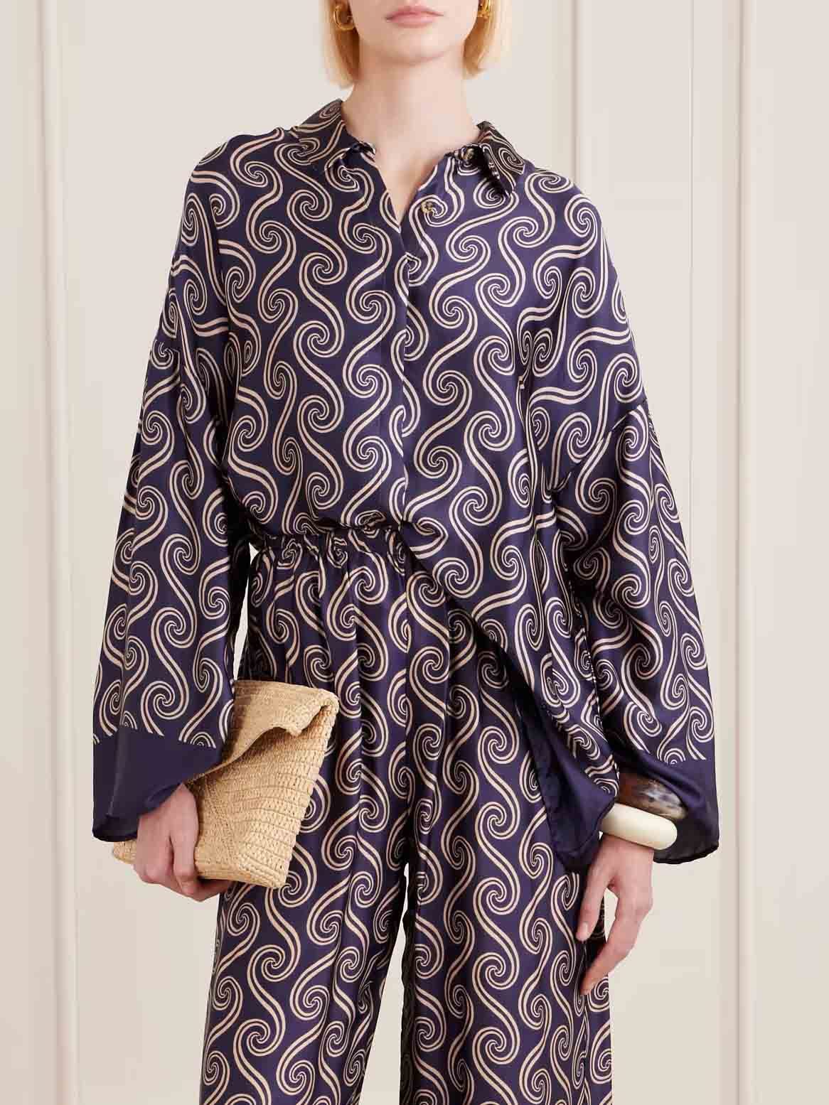 Unique Swirl Print Wide-Leg Pants